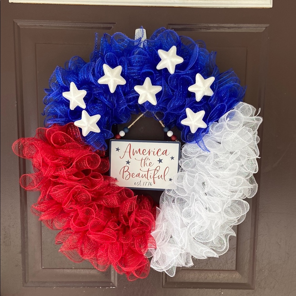 Patriotic Red, White, and Blue Holiday Wreath